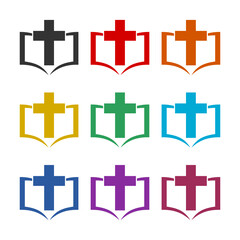 Fototapeta premium Holly Bible and Cross Icon color set