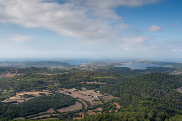 Panoramic views of the Menorcan countryside from the El Toro lookout point, municipality of Es Mercadal, Menorca, Spain