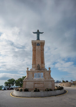 Statue of the Sacred Heart of Jesus. It is next to the Virgen del Toro sanctuary, in the Mount of El Toro, municipality of Es Mercadal, Menorca, Spain