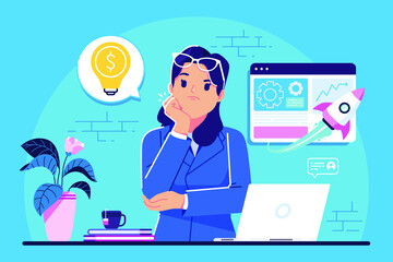 a women thinking how to boost her business concept illustration