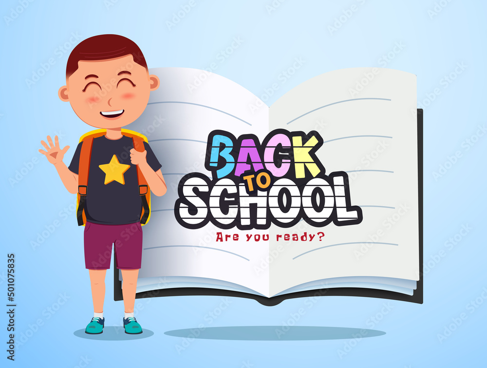 Wall mural back to school vector concept design. back to school text in book educational element with friendly 