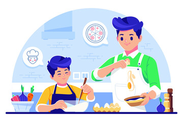 parents teaching cooking illustration background