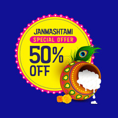 Janmashtami special offer design with festive elements - obrazy, fototapety, plakaty