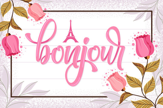 bonjour paris lettering background stock vector