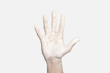 Male hand in white paint