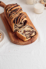 Sweet swirl homemade bread with poppy seeds