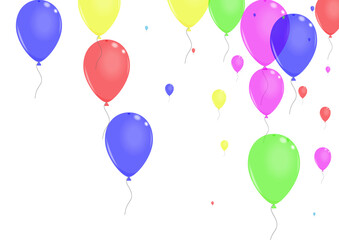 Colorful Balloon Background White Vector. Balloon Entertainment Set. Yellow Shiny. Purple Confetti. Flying Gift Frame.