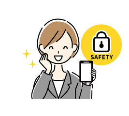スマホ　安全　セキュリティ　ビジネスウーマン