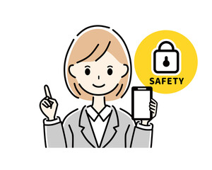 スマホ　安全　セキュリティ　ビジネスウーマン