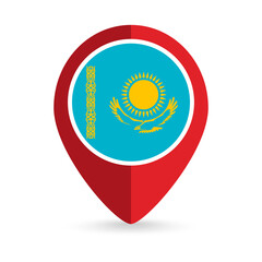 Map pointer with contry Kazakhstan. Kazakhstan flag. Vector illustration.