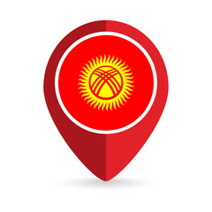 Map pointer with contry Kyrgyzstan. Kyrgyzstan flag. Vector illustration.