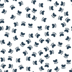Seamless Pattern with dog or cat paw. Vector illustration of blue kitten puppy trace on white background