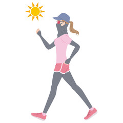 日焼け対策をしてウォーキングする女性