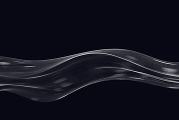 Black background and transparent light wave flow. Smoky wavy background.