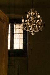 vintage crystal chandelier and window 