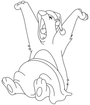 recommend clip art: Outlined bear waking up from hibernation yawning and stretching. Vector line art illustration coloring page.