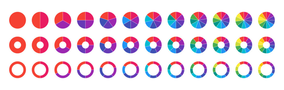 Colorful wheel diagram icon set. Pie chart symbol. Vector EPS 10