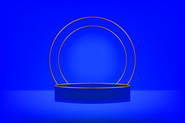blue podium with a cercle gold line 