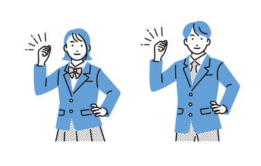 ガッツポーズをする高校生の男女