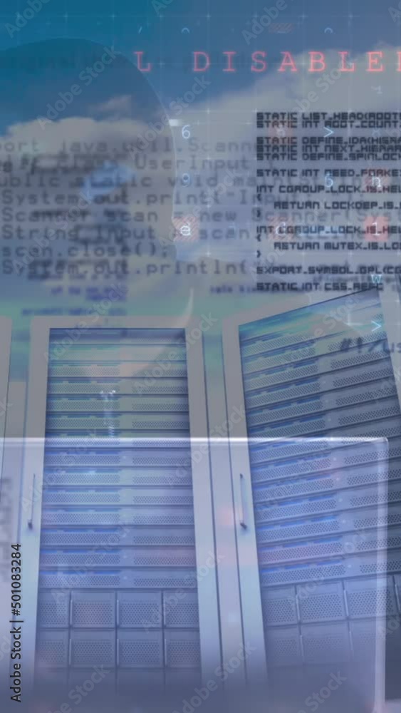 Poster animation of cyber attack warning over hacker in server room