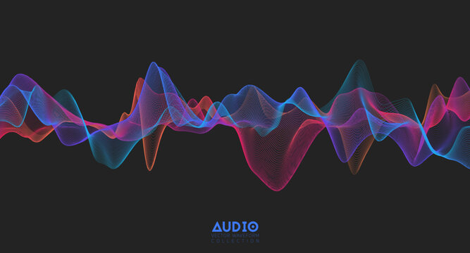 3d audio soundwave. Colorful music pulse oscillation. Glowing impulse pattern