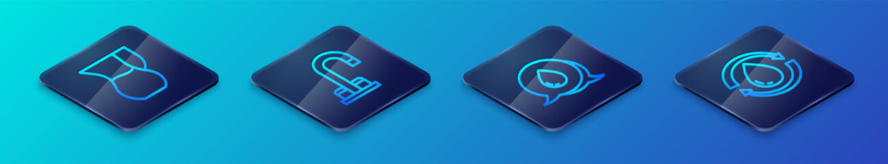 Set Isometric line Water drop with speech bubbles, Jug glass water, Recycle clean aqua and tap icon. Vector