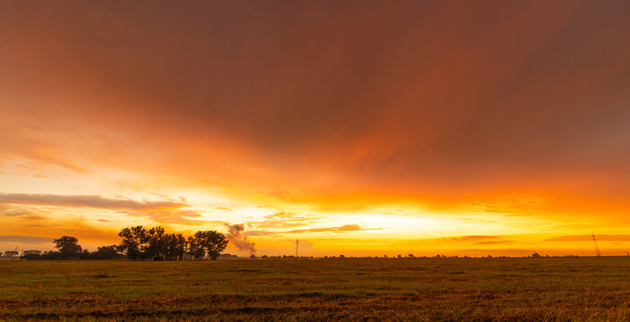 view of the fiery beautiful sunset during the fall evening. beautiful colors of the sky