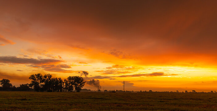 view of the fiery beautiful sunset during the fall evening. beautiful colors of the sky