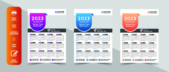 Monthly Wall calendar template for 2023 year. Week Starts on Sunday. Wall calendar in a minimalist style