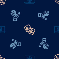 Set line Game dice, and Bingo on seamless pattern. Vector