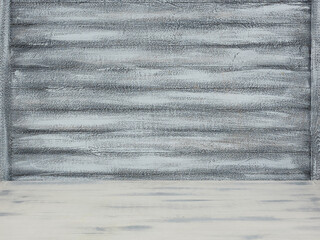 Dirty vintage light interior with a wall of wooden planks.