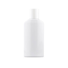 A clean white plastic bottle. Packaging for cosmetic or chemical products. The image is isolated on a white background for design and web.