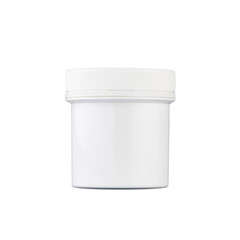 A white plastic jar with a screw cap for cosmetics and medicines. The image is isolated on a white background.