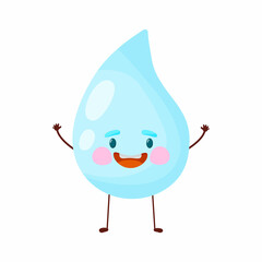 Cute drop of water with a smile white background. Kawaii