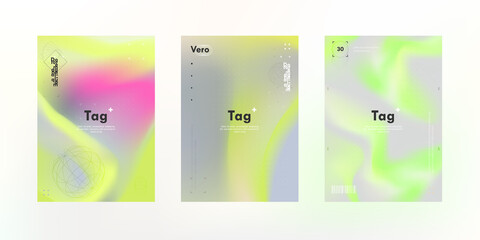 Trendy graffiti style posters set with light neon green blurred shape. Modern wallpapers design for poster, website, placard, cover, advertising