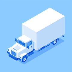Retro van with cab and box container courier service commercial goods shipment automobile isometric vector illustration. Vintage logistic distribution business cargo delivery transportation isolated