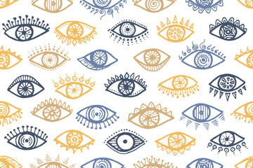 Naklejka premium Doodle female eyes cartoon repeatable ornament.