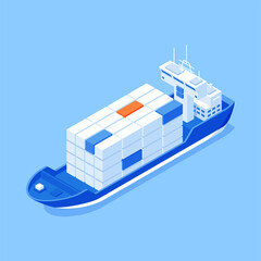 Obraz premium Cargo commercial ship with pile metallic rectangle container isometric vector illustration. Freight delivery maritime express service global economy export import trade transportation nautical tanker