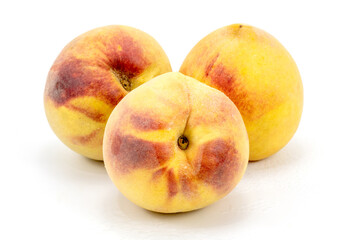 Peaches isolated in white background. Different angles of peach. Shot in studio lighting.  Shot using macro lens. Crystal clear detailing and texture. 