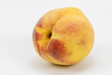 Peaches isolated in white background. Different angles of peach. Shot in studio lighting.  Shot using macro lens. Crystal clear detailing and texture. 