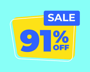 91% off tag ninety one percent discount sale blue letter yellow background