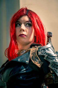 woman as a warrior with red hair