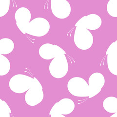Vector seamless pattern with white silhouettes of butterflies on pink background