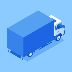Cargo van automobile with container back side view isometric vector illustration. Freight commercial business goods order courier express shipment transportation. Heavy logistic shipment distribution