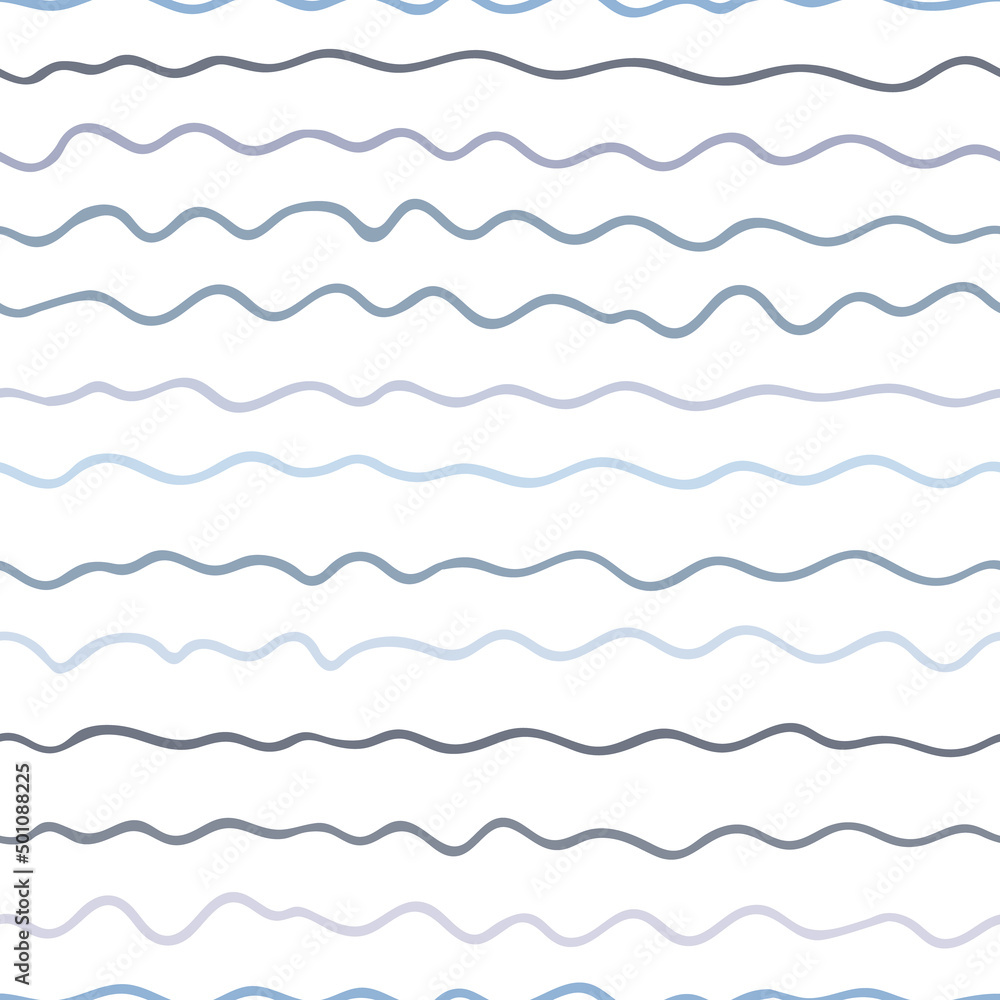 Aufkleber Blue horizontal lines seamless repeat vector pattern, wavy