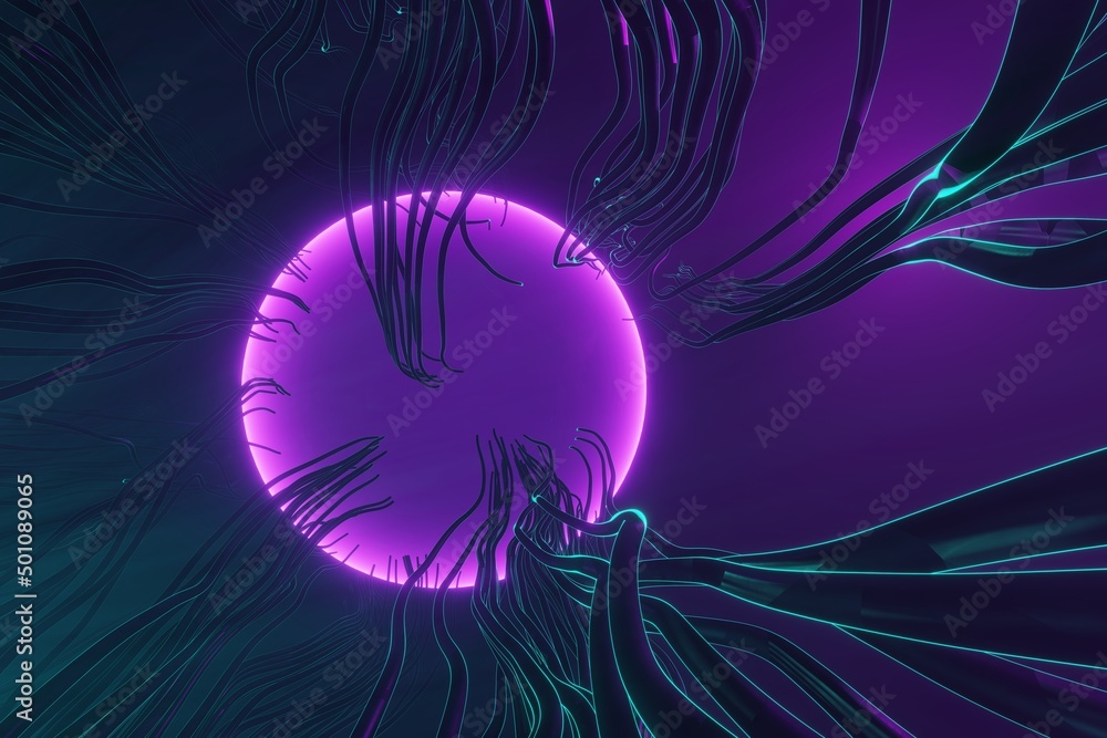 Aufkleber Abstract speed background. Centric motion of star trails. Starburst dynamic lines or rays. 3D rendering.