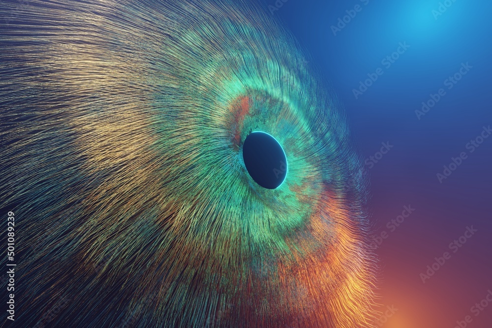Fototapete abstract eye background. centric motion of star trails. starburst dynamic lines or rays. 3d renderin
