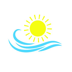 Sun and sea icon vector. sunrise and sunset illustration sign. seaside vacation symbol. waves logo.