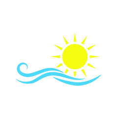 Sun and sea icon vector. sunrise and sunset illustration sign. seaside vacation symbol. waves logo.