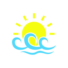 Sun and sea icon vector. sunrise and sunset illustration sign. seaside vacation symbol. waves logo.